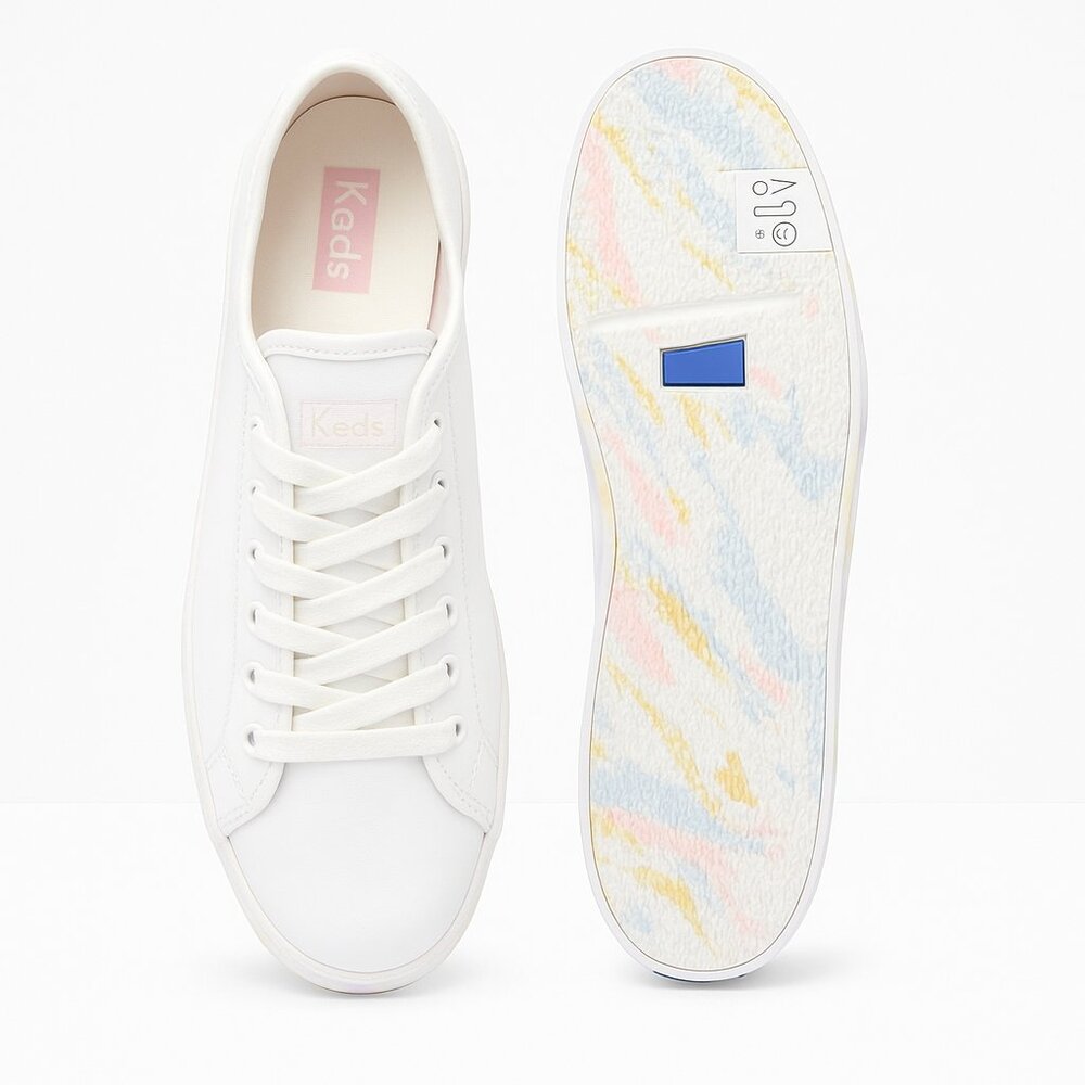 Keds Women’s White Leather Sneakers – Rainbow Sole – Size 6.5 – NWT